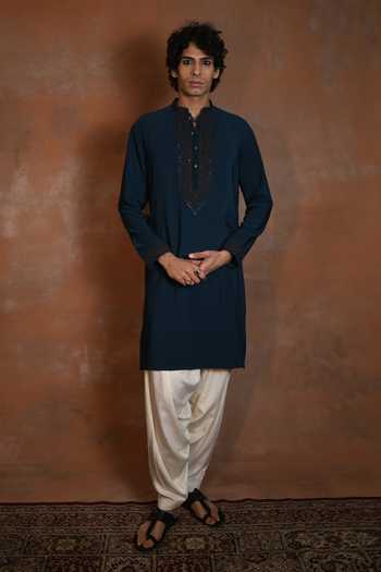 Buy_Dev Ki Raha_Blue Chaand Aab Embroidered Kurta And Salwar Set _at_Aza_Fashions