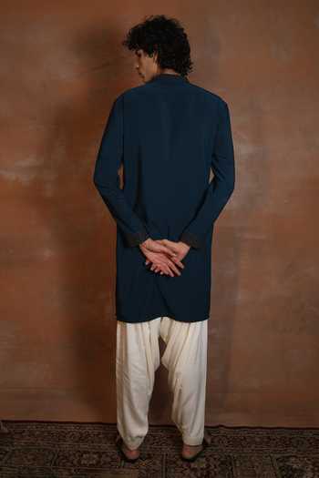 Shop_Dev Ki Raha_Blue Chaand Aab Embroidered Kurta And Salwar Set _at_Aza_Fashions