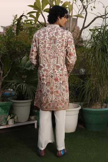 Dev Ki Raha_Multi Color Georgette Gulmored Floral Embroidered Kurta Set _Online_at_Aza_Fashions