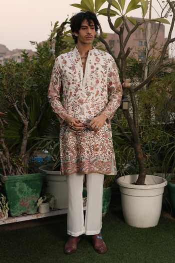 Buy_Dev Ki Raha_Multi Color Georgette Gulmored Floral Embroidered Kurta Set _at_Aza_Fashions