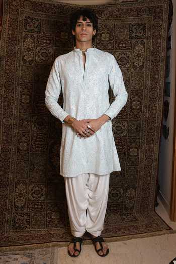 Buy_Dev Ki Raha_Blue Georgette Farishta Embroidered Kurta Set _at_Aza_Fashions