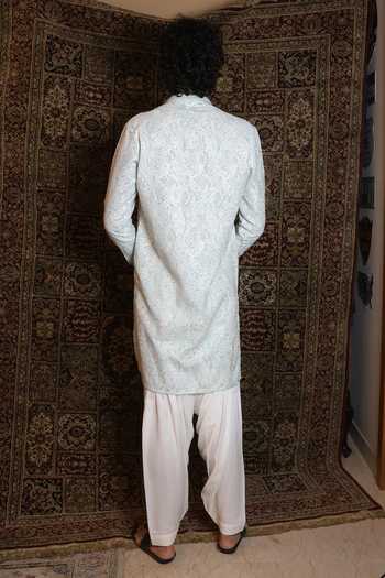 Shop_Dev Ki Raha_Blue Georgette Farishta Embroidered Kurta Set _at_Aza_Fashions