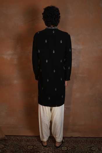 Shop_Dev Ki Raha_Black Zargul Embroidered Kurta Salwar Set _at_Aza_Fashions
