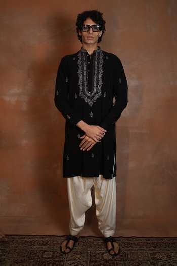 Buy_Dev Ki Raha_Black Zargul Embroidered Kurta Salwar Set _at_Aza_Fashions