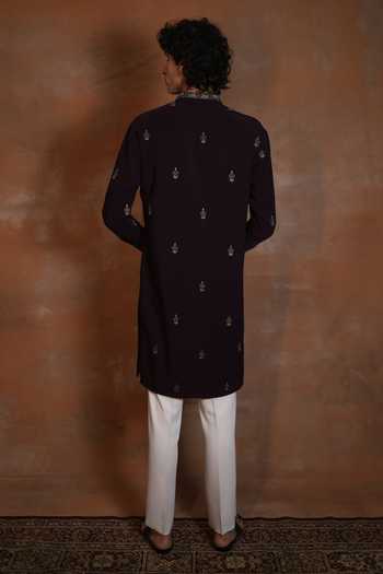 Shop_Dev Ki Raha_Black Haideriya Embroidered Kurta Set _at_Aza_Fashions