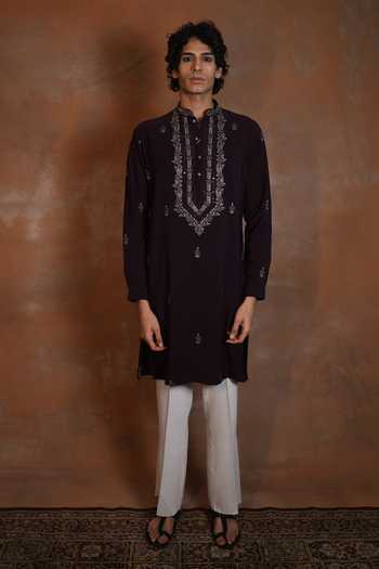 Buy_Dev Ki Raha_Black Haideriya Embroidered Kurta Set _at_Aza_Fashions