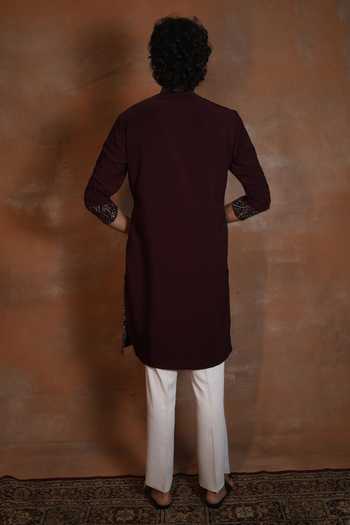Shop_Dev Ki Raha_Wine Zardoziya Embroidered Kurta Pant Set _at_Aza_Fashions