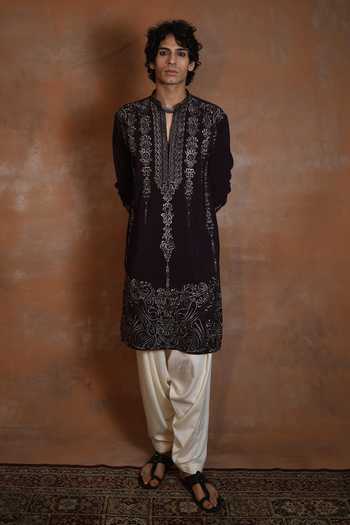 Buy_Dev Ki Raha_Wine Gulzar Embroidered Kurta And Salwar Set _at_Aza_Fashions