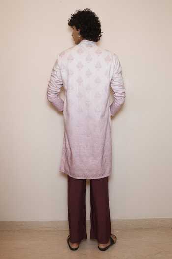 Shop_Dev Ki Raha_Pink Silk, Cotton Nuraab Embroidered Kurta Set _at_Aza_Fashions