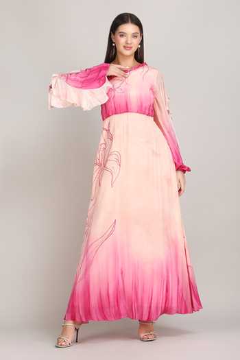 Mandira Wirk_Pink Viscose One Shoulder Doodle Dress _Online_at_Aza_Fashions