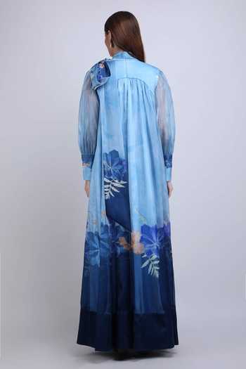Shop_Mandira Wirk_Blue Organza High Neck Midnight Ombre Dress _at_Aza_Fashions