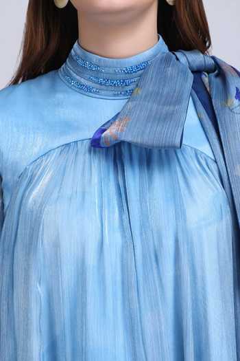 Shop_Mandira Wirk_Blue Organza High Neck Midnight Ombre Dress _Online_at_Aza_Fashions