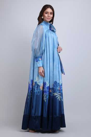 Buy_Mandira Wirk_Blue Organza High Neck Midnight Ombre Dress 