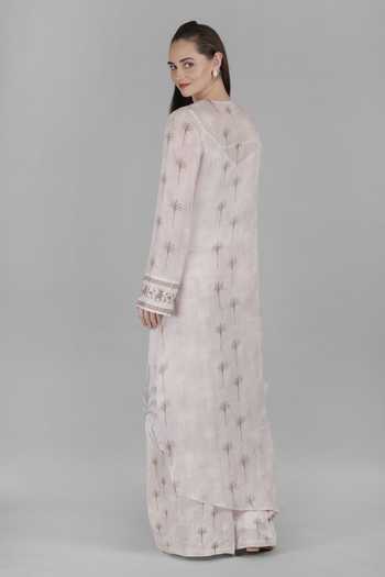 Shop_Mandira Wirk_Ivory Cotton, Linen, Chiffon, Viscose V-neck Plam Reverse Kurta Set _at_Aza_Fashions
