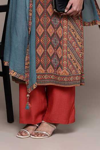 Buy_Ritu Kumar_Orange Crepe, Viscose Round Neck Geometric Print Kurta Set _Online_at_Aza_Fashions