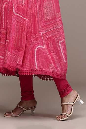 Ritu Kumar_Pink Viscose, Chinon, Lycra, Jersey, Chiffon Ujwal Textured Pattern Kurta Set _Online_at_Aza_Fashions