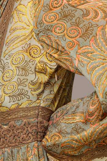 Shop_Ritu Kumar_Yellow Viscose, Chinon Mandarin Collar Aplooza Print Long Dress _Online_at_Aza_Fashions