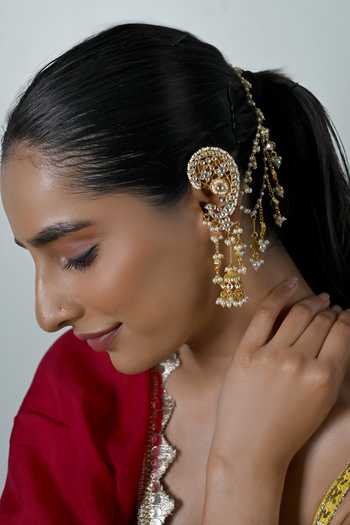 Buy_Shlok Jewels_White Pearl Drop Embellished Earrings _at_Aza_Fashions