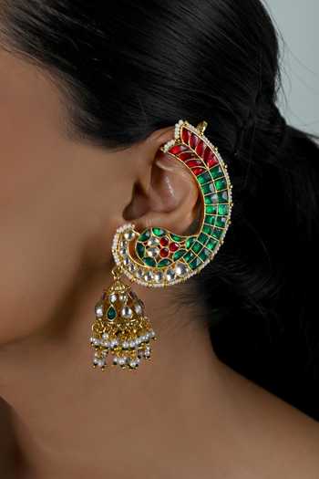 Shop_Shlok Jewels_Gold Plated Jadau Kundan Ear Cuffs _at_Aza_Fashions