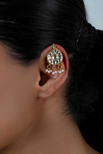 Shop_Shlok Jewels_White Jadau Kundan Earcuffs _at_Aza_Fashions