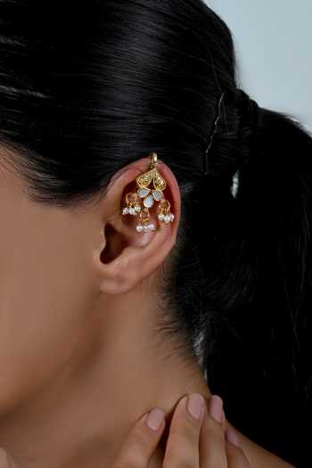 Shlok Jewels_White Jadau Kundan Earcuffs _Online_at_Aza_Fashions