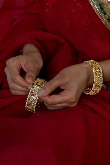 Shop_Shlok Jewels_Multi Color Jadau Kundan Bangles - Set Of 2 _at_Aza_Fashions