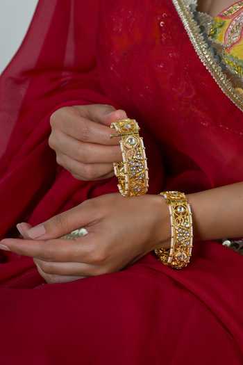 Buy_Shlok Jewels_Multi Color Jadau Kundan Bangles - Set Of 2 _at_Aza_Fashions