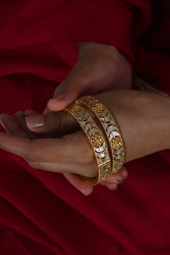 Shlok Jewels_White Mother Pearl Bangles - Set 2 _Online_at_Aza_Fashions