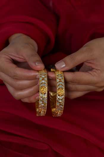 Shop_Shlok Jewels_White Mother Pearl Bangles - Set 2 _at_Aza_Fashions