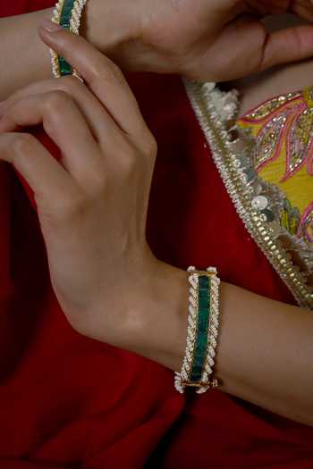 Shlok Jewels_Green Stone Embellished Bangles - Set Of 2 _Online_at_Aza_Fashions