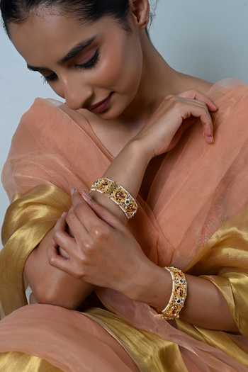 Shop_Shlok Jewels_Multi Color Kundan Cutwork Bangles - Set Of 2 _at_Aza_Fashions
