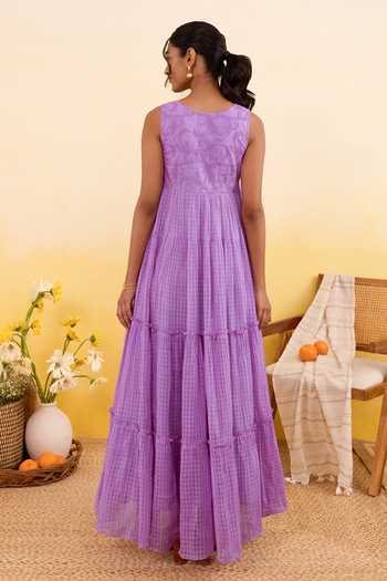 Shop_Taro_Lilac Cotton Scoop Neck Breeze Dress _at_Aza_Fashions