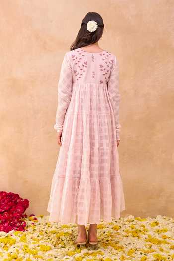 Shop_Taro_Pink Cotton Round , Keyhole Tickled Dress _at_Aza_Fashions