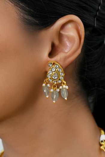 Shlok Jewels_White Crescent Moon Embellished Necklace And Earrings Set _Online_at_Aza_Fashions