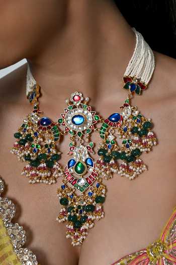 Buy_Shlok Jewels_Multi Color Jadau Kundan Embellished Choker Set _Online_at_Aza_Fashions
