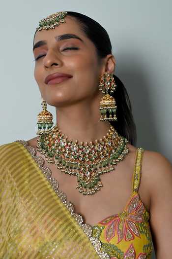 Shop_Shlok Jewels_Multi Color Kundan Embellished Necklace Set _at_Aza_Fashions