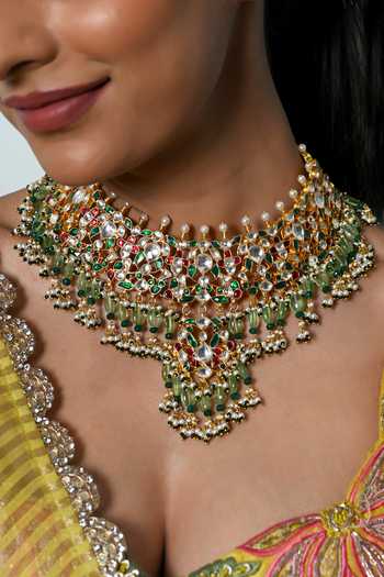 Buy_Shlok Jewels_Multi Color Kundan Embellished Necklace Set _Online_at_Aza_Fashions