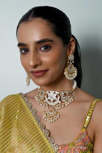 Buy_Shlok Jewels_White Stone Embellished Choker And Earrings Set _at_Aza_Fashions