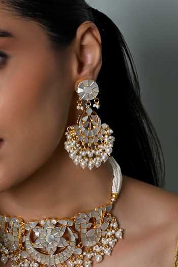 Shlok Jewels_White Stone Embellished Choker And Earrings Set _Online_at_Aza_Fashions