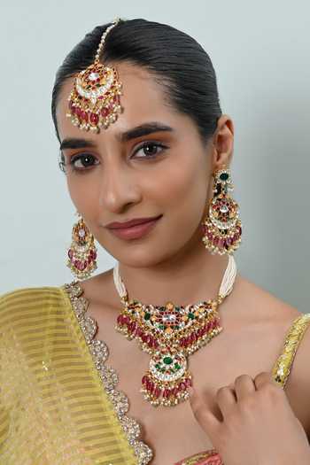 Buy_Shlok Jewels_Multi Color Beaded Embellished Necklace Set _at_Aza_Fashions
