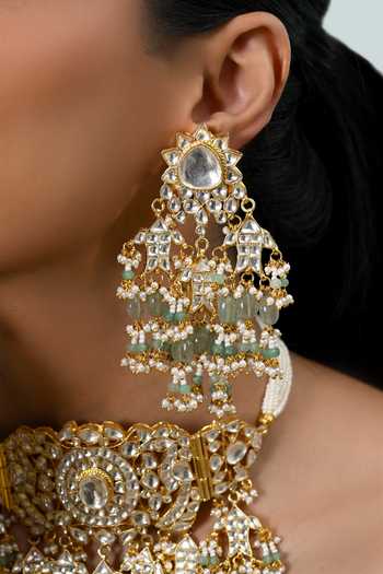 Shlok Jewels_White Cutwork Embellised Necklace And Earrings Set _Online_at_Aza_Fashions