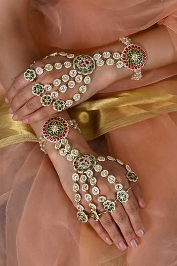 Buy_Shlok Jewels_Multi Color Jadau Kundan Hathphool - Set Of 2 _Online_at_Aza_Fashions