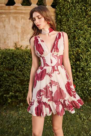 Shop_House Of Eda_Cream Viscose Halter Neck Elea Chiffon Mini Dress _Online_at_Aza_Fashions