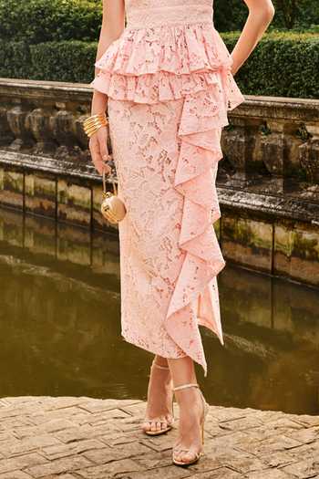 Shop_House Of Eda_Pink Cotton, Viscose High Neck Brenna Embroidered Top And Skirt Set _Online_at_Aza_Fashions