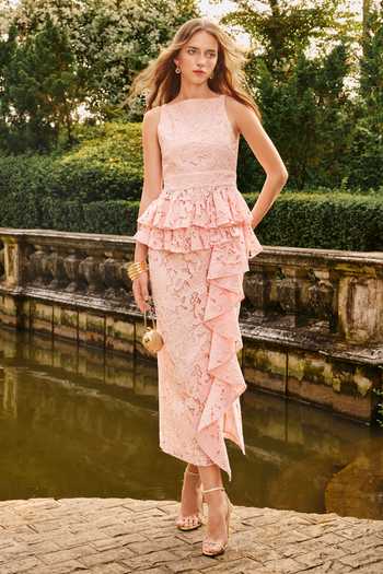 Buy_House Of Eda_Pink Cotton, Viscose High Neck Brenna Embroidered Top And Skirt Set _at_Aza_Fashions