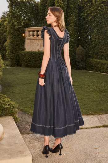 Shop_House Of Eda_Blue Linen Scoop Neck Ramona Midi Dress _at_Aza_Fashions