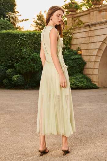 Shop_House Of Eda_Green Nylon High Neck Freda Tulle Midi Dress _at_Aza_Fashions