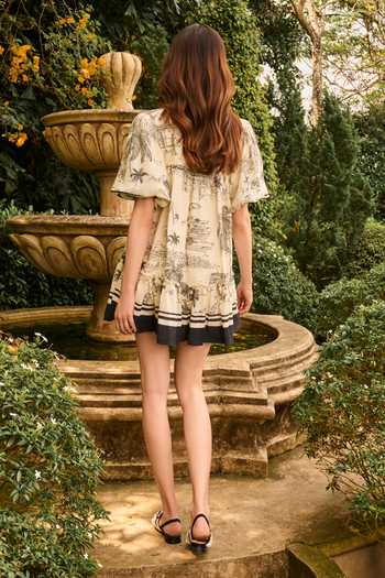 Shop_House Of Eda_Beige Linen Collared Verona Dress _at_Aza_Fashions