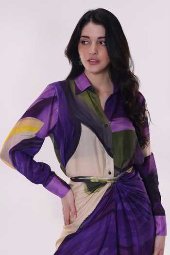 Shop_Poppi_Multi Color Bemberg Collared Floral Printed Shirt And Skirt Set _Online_at_Aza_Fashions