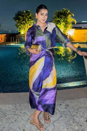 Buy_Poppi_Multi Color Bemberg Collared Floral Printed Shirt And Skirt Set _at_Aza_Fashions